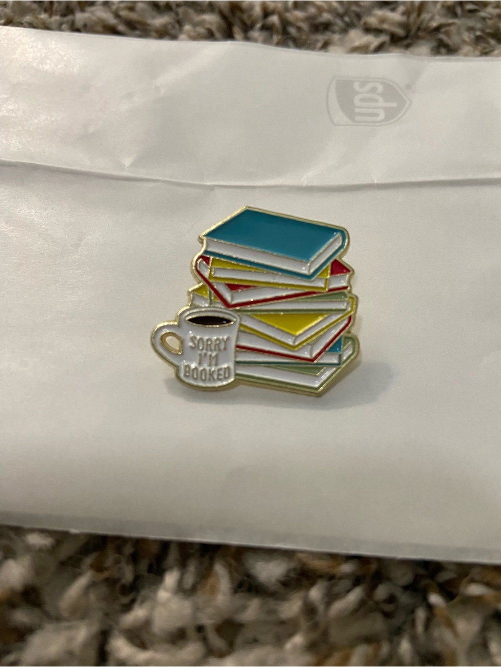 Enamel Pin: Stacked Books 'Sorry I'm Booked' - Multicolor